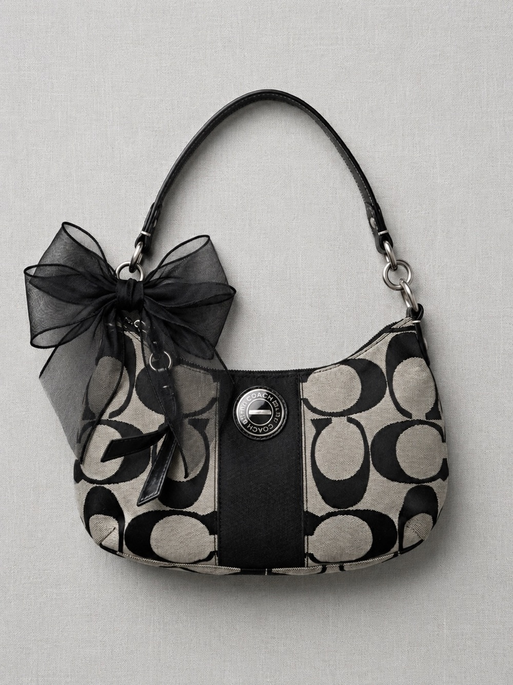 Coach Signature Stripe / Medallion Demi Shoulder Bag (Style # F19218) 2011-2012